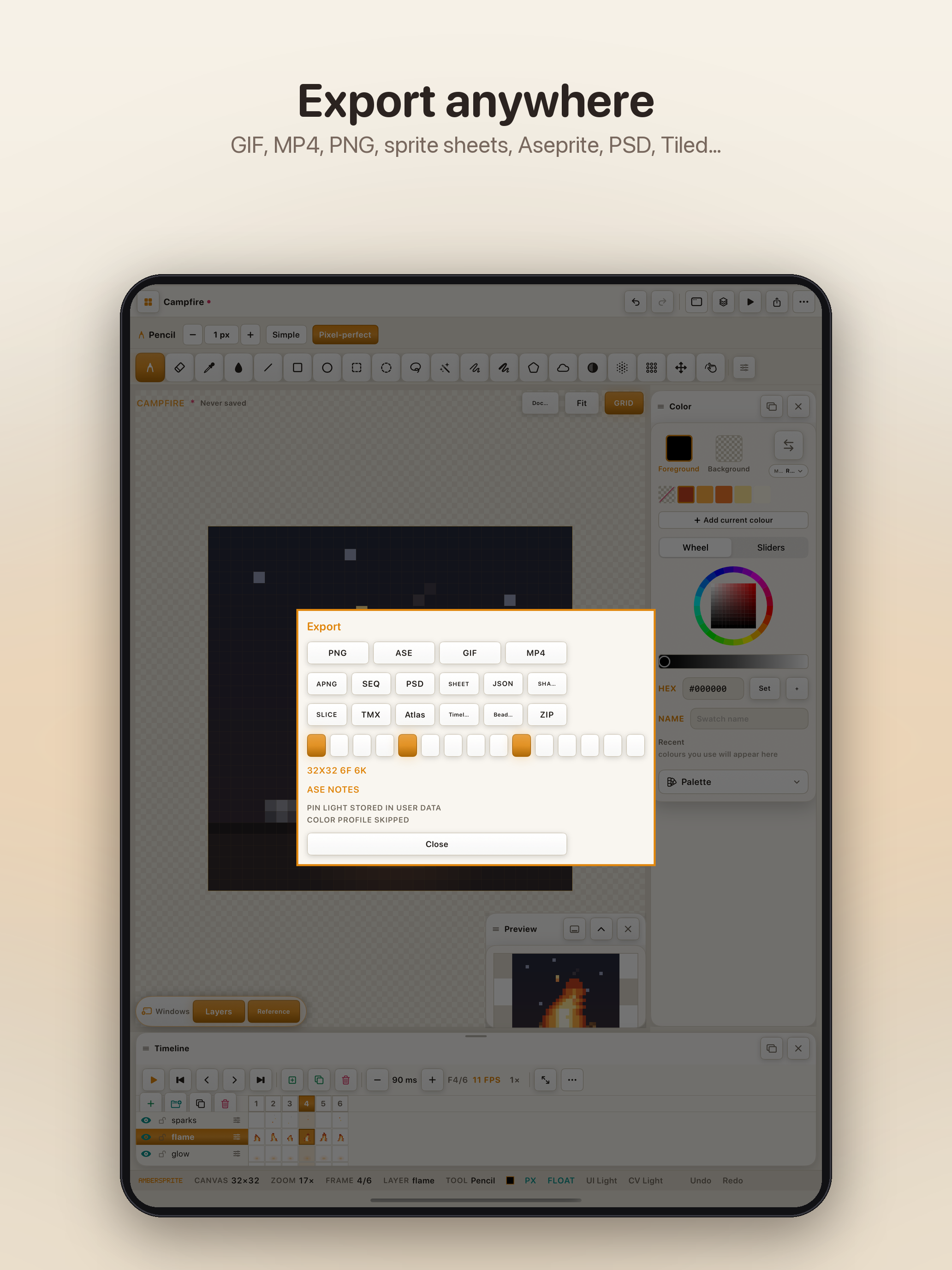 Ambersprite export sheet with every format