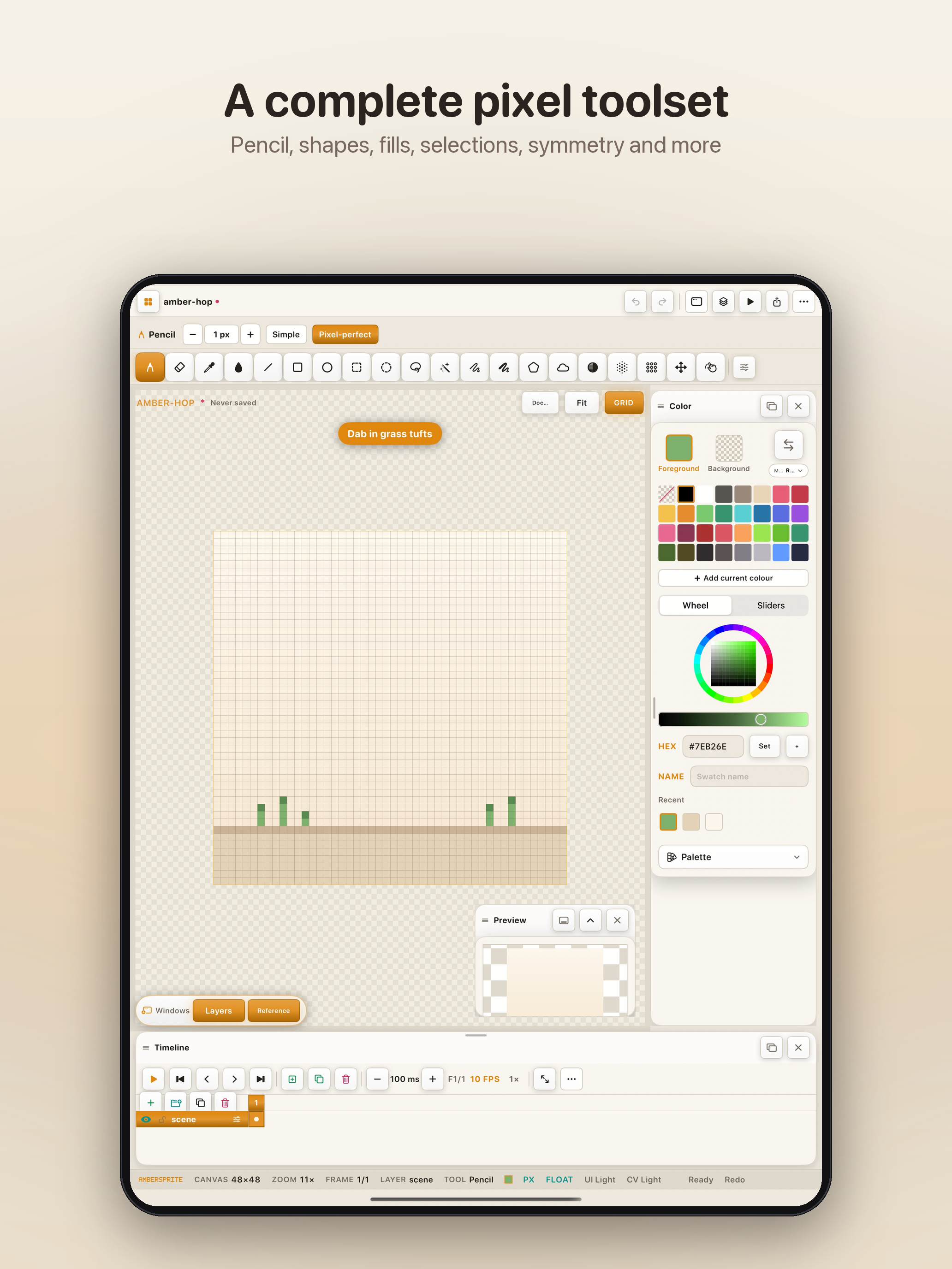 Ambersprite's pencil, shapes and selection tools